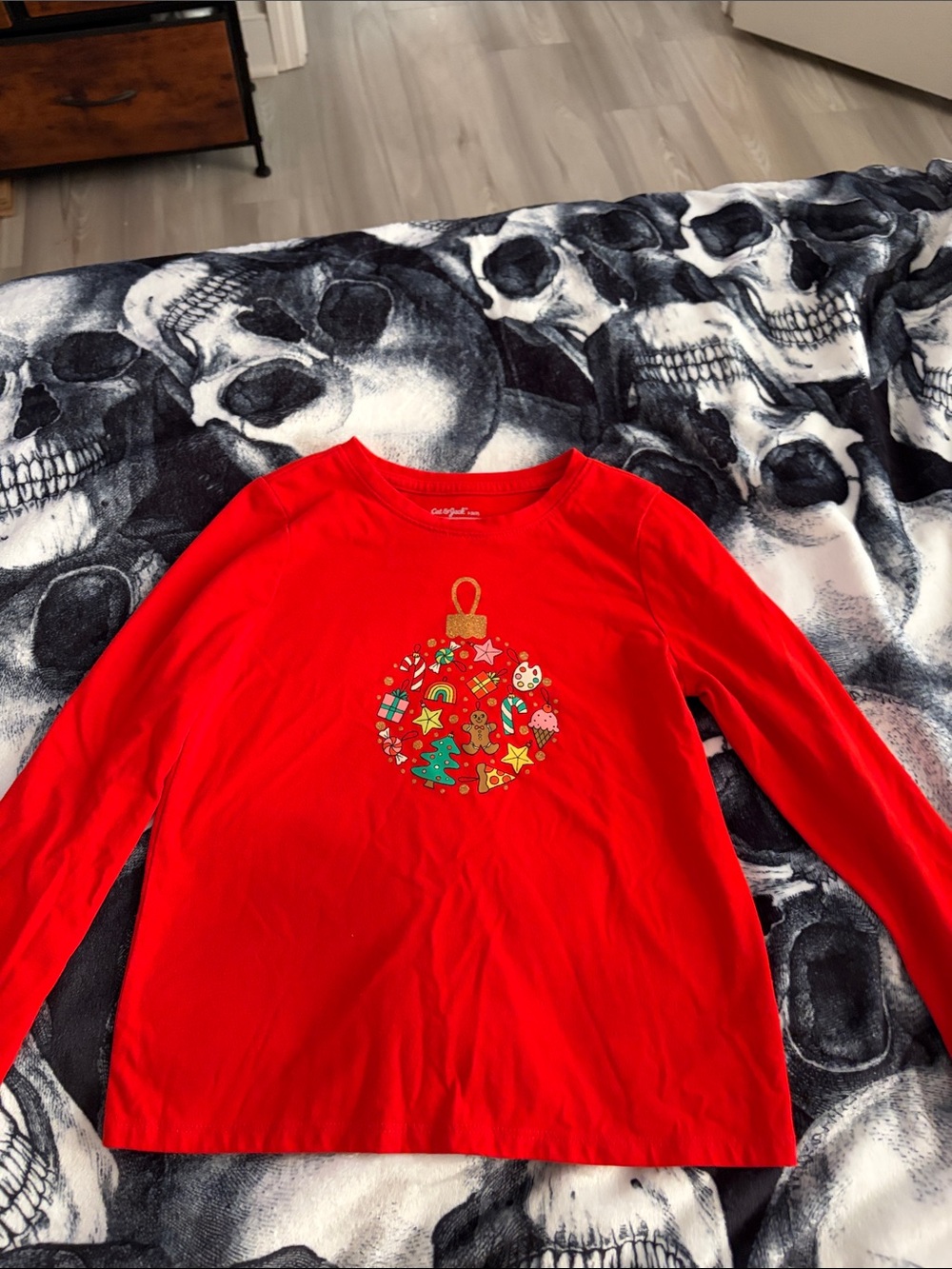 Cat & Jack Red Girls' Long-Sleeve Holiday Ornament Tee